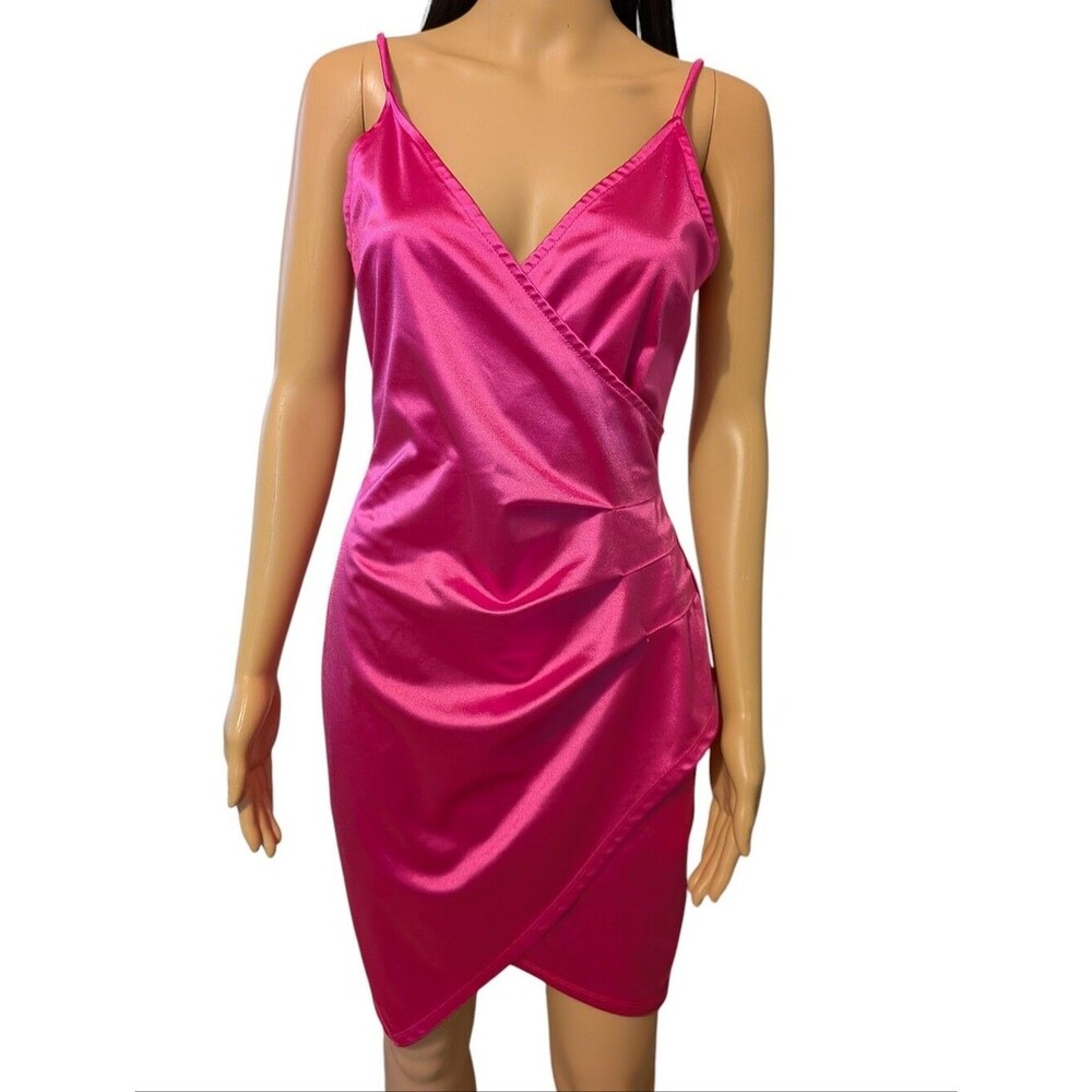 E.L.H. Studio Hot Pink Satin Cocktail Dress